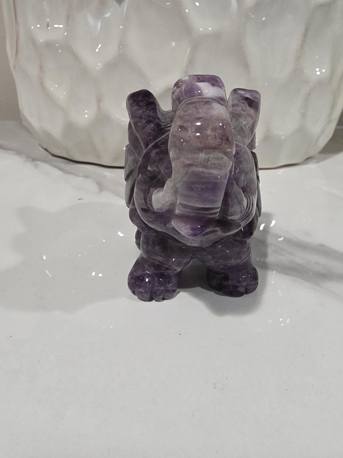 Hand Carved Amethyst Elephant Figurine, Polished Crystal Stone, Spiritual Good Luck Decor