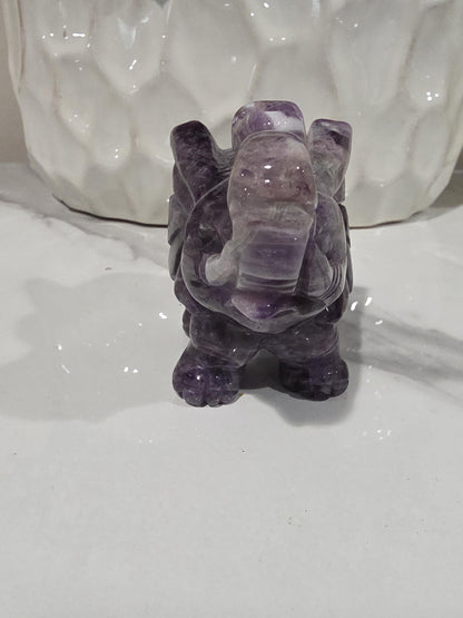 Hand Carved Amethyst Elephant Figurine, Polished Crystal Stone, Spiritual Good Luck Decor