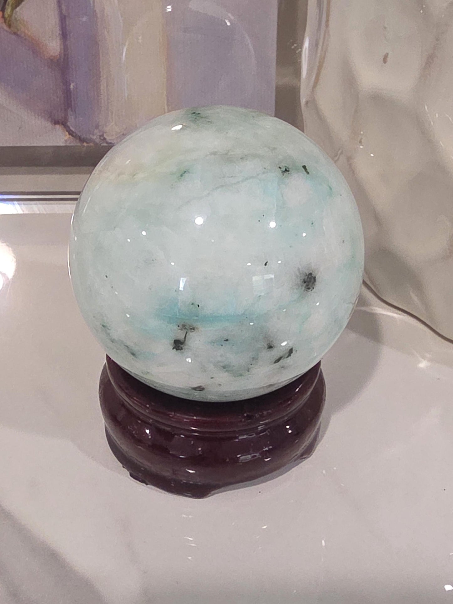 Caribbean Calcite Sphere | Polished Ocean Blue Crystal Ball, Statement Decor