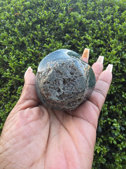 Ocean Jasper Flame | Green Orbicular Jasper Freeform | Polished Crystal Display Piece