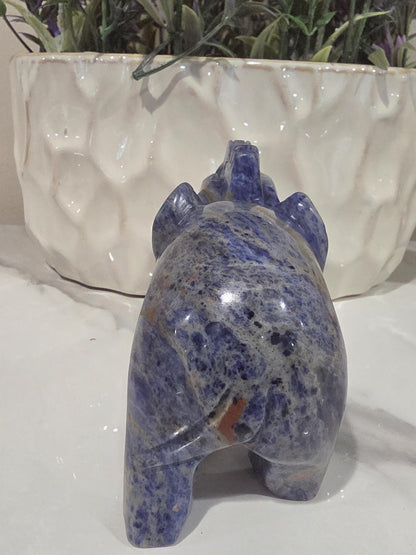 Blue Sodalite Elephant Carving | Hand Carved Crystal Statue, Wisdom Stone Decor