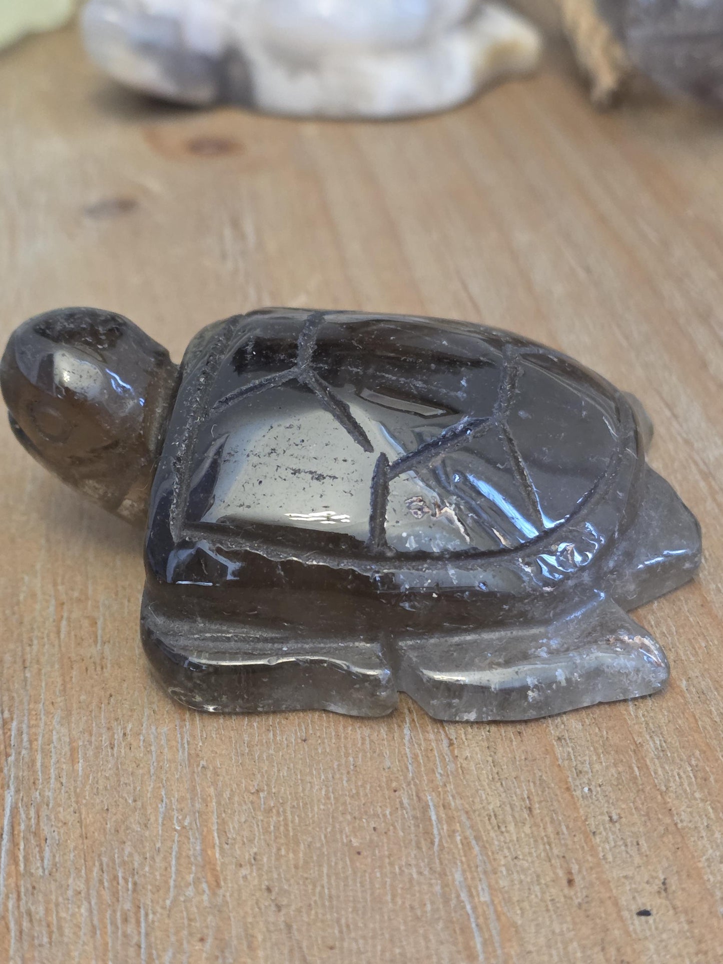 Hand Carved Smoky Quartz Turtle Figurine | Natural Crystal Animal Decor
