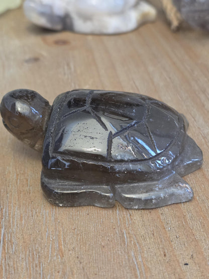 Hand Carved Smoky Quartz Turtle Figurine | Natural Crystal Animal Decor