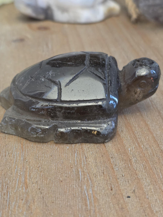 Hand Carved Smoky Quartz Turtle Figurine | Natural Crystal Animal Decor