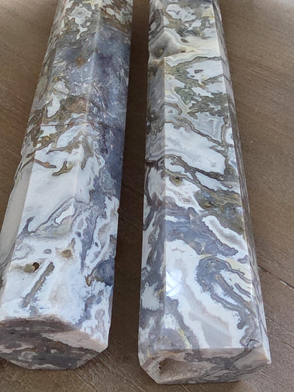 Matching Lace Agate Tower Pair | Large Collector Crystal Points