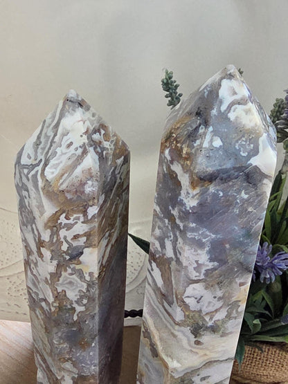 Matching Lace Agate Tower Pair | Large Collector Crystal Points