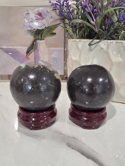 Amethyst Geode Sphere Pair w/ Stands | Druzy Crystal Set