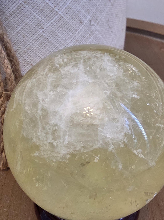 Polished Yellow Calcite Sphere | Pale Lemon Crystal Orb, Meditation Decor