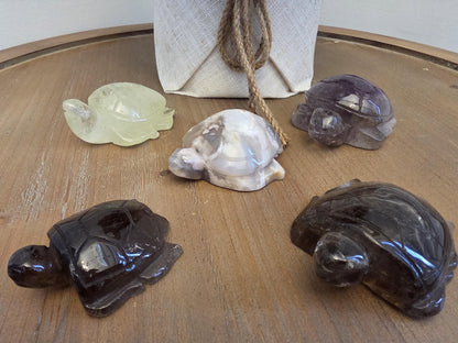 Hand Carved Smoky Quartz Turtle Figurine | Natural Crystal Animal Decor