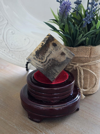 Rare Picture Jasper Cube | Scenic Landscape Stone Sculpture | Polished Collector Crystal