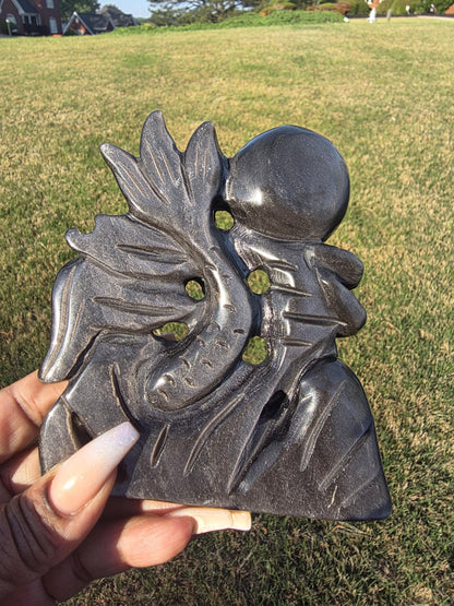 Gold Sheen Obsidian Dragon Carving with Sphere | Hand Carved Fantasy Decor, Protective Stone