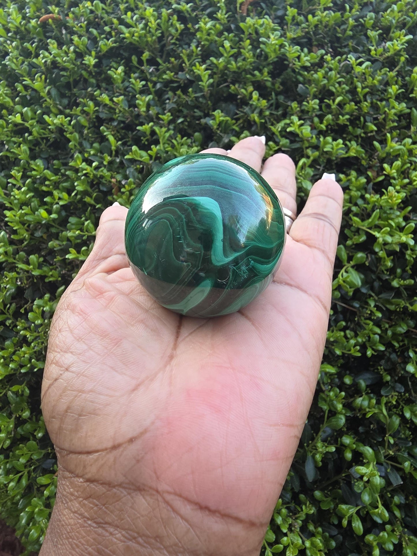 Banded Malachite Sphere | Polished Green Crystal Decor, Natural Patterns