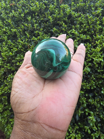 Banded Malachite Sphere | Polished Green Crystal Decor, Natural Patterns