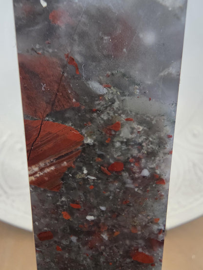 Large African Bloodstone Tower | Polished Red Inclusion Crystal Decor