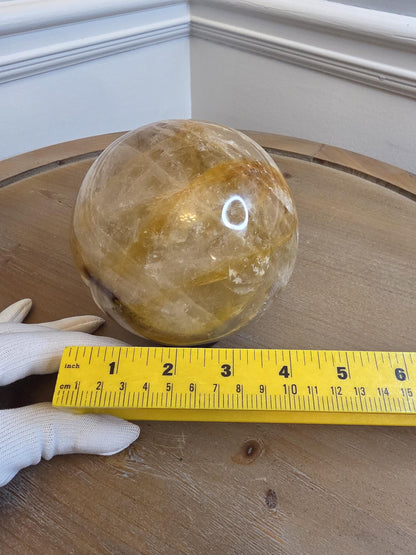 Golden Healer Quartz Sphere | Polished Honey Crystal Ball, Warm Energy Stone