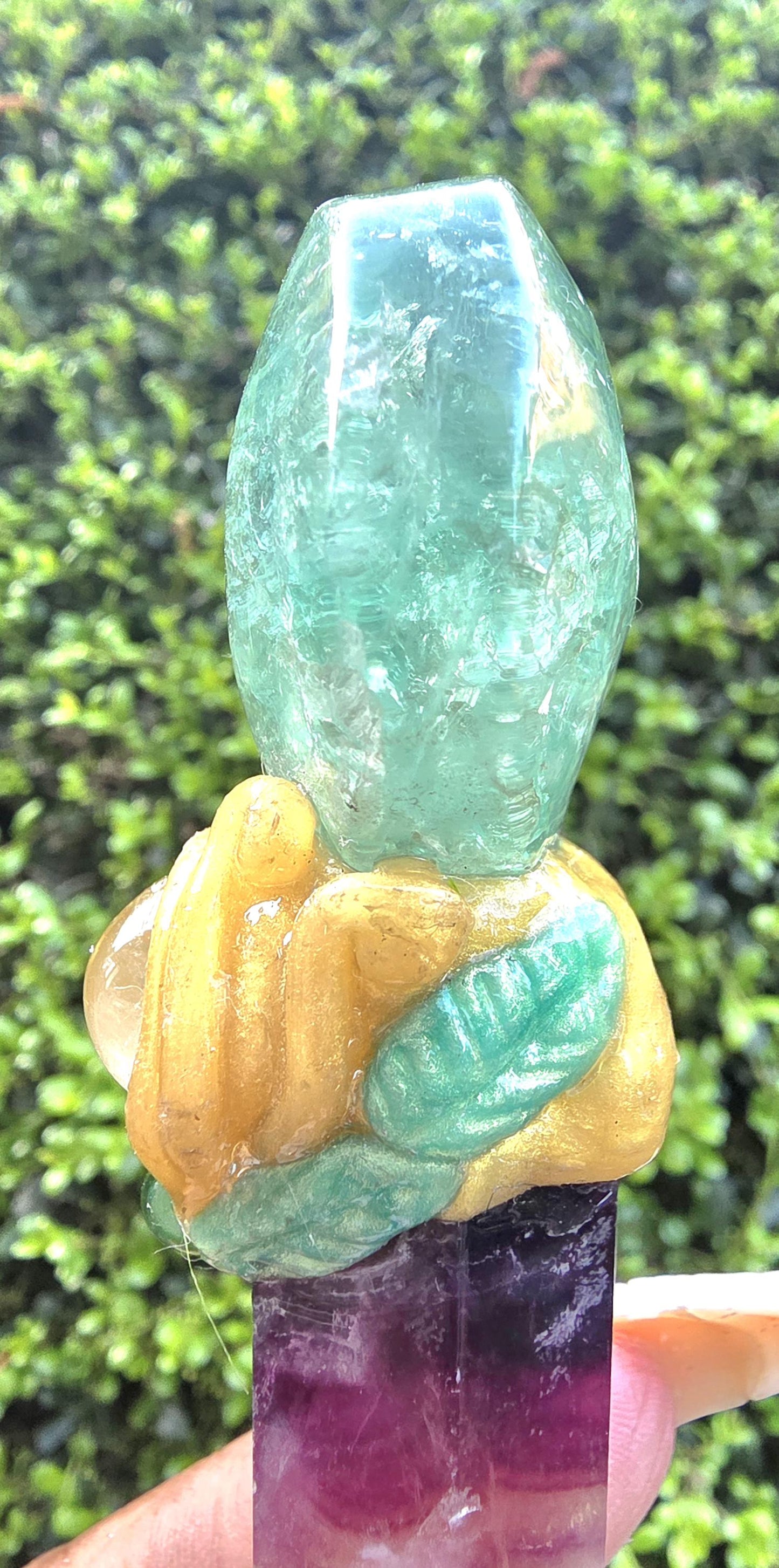 Polished Fluorite Crystal Wand – Decorative Top, Amethyst Point, Spiritual Tool