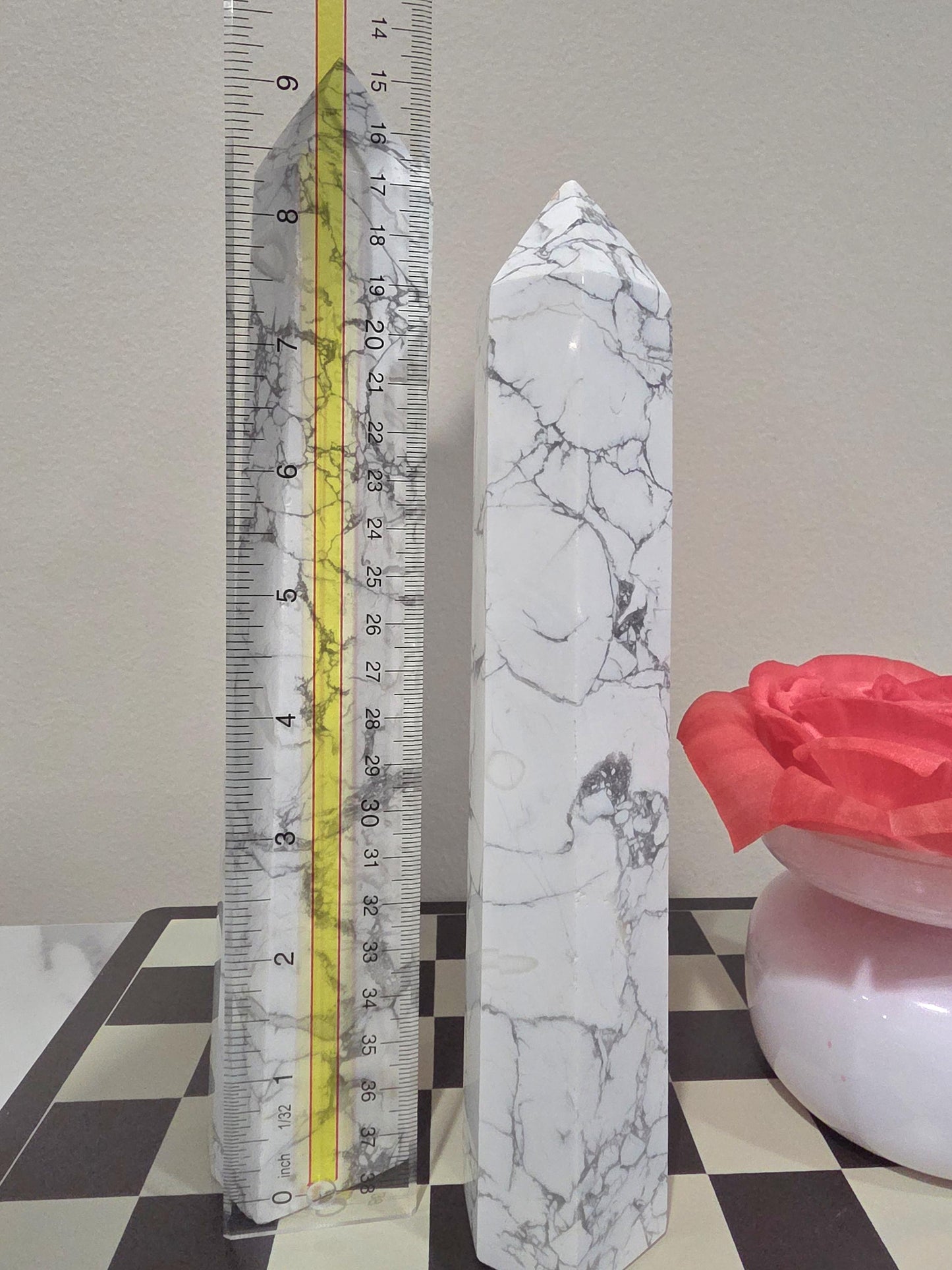 Large Howlite Tower – White Marble Crystal Point, Calming Stone Décor