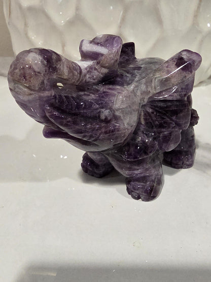 Hand Carved Amethyst Elephant Figurine, Polished Crystal Stone, Spiritual Good Luck Decor