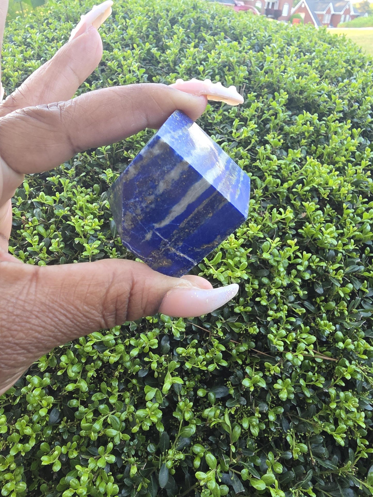 Lapis Lazuli Cube with Pyramid Top | Deep Blue with Pyrite | Polished Crystal Display Piece