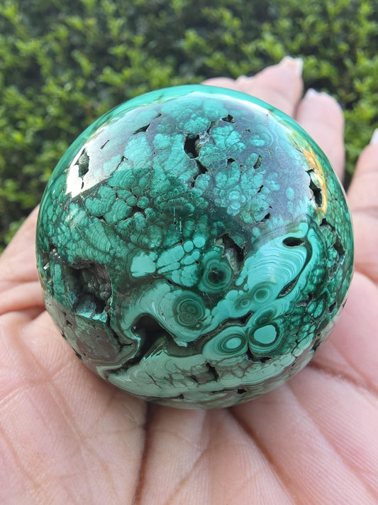 Banded Malachite Sphere | Polished Green Crystal Decor, Natural Patterns