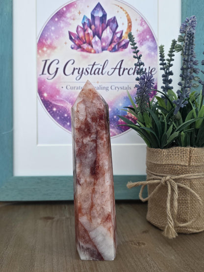 Large Hematoid Quartz Tower | Red Vein Polished Crystal Décor