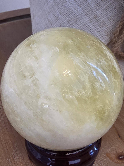 Yellow Calcite Crystal Sphere | Honey Stone Orb with Stand, Polished Décor Ball