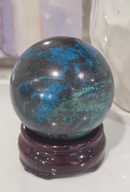 Chrysocolla Sphere | Deep Blue Matrix Statement Stone | Luxury Home Decor