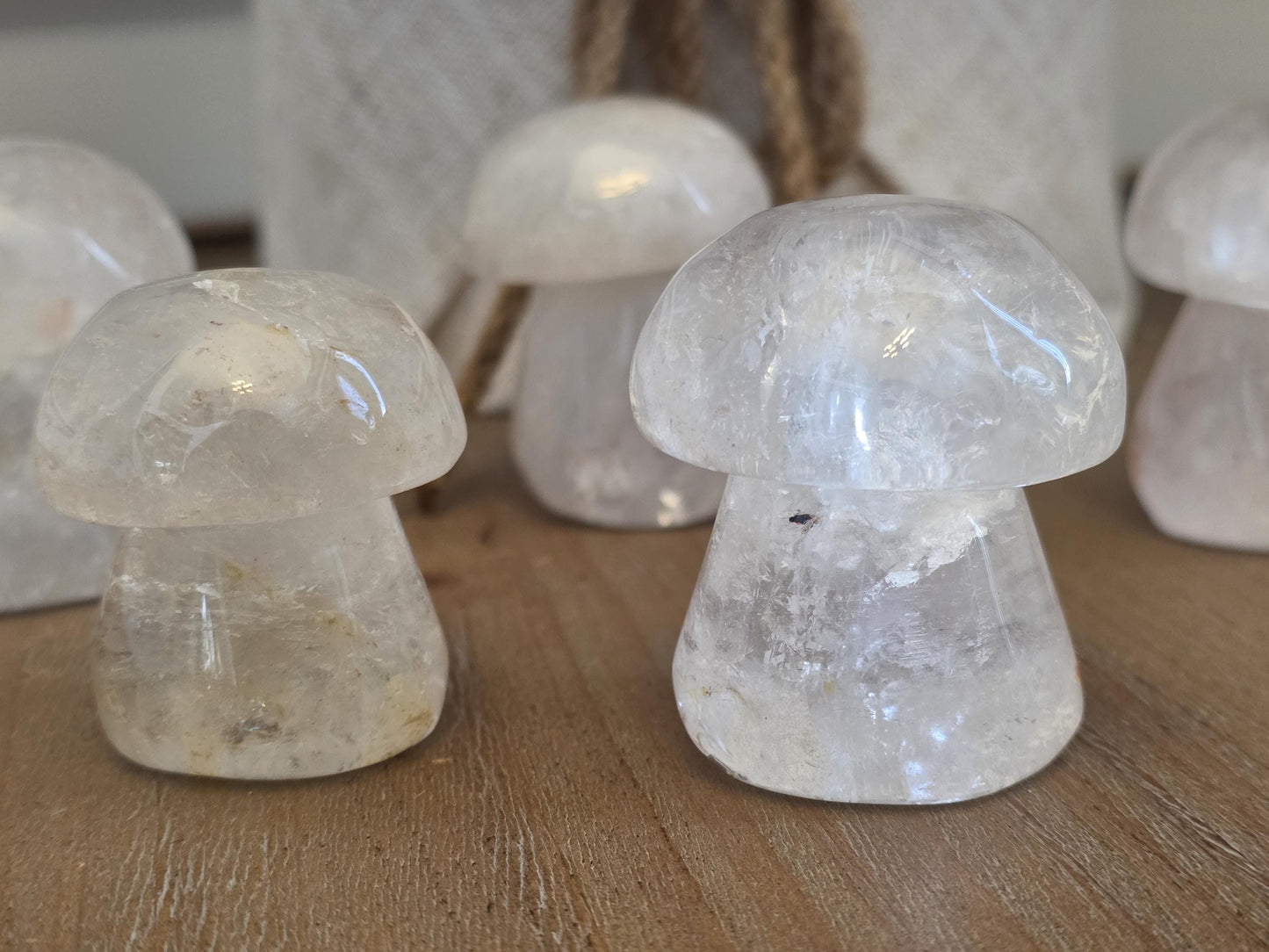 Mini Clear Quartz Mushroom Carvings | Hand Polished Crystal Decor, Healing Altar Stones