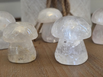 Mini Clear Quartz Mushroom Carvings | Hand Polished Crystal Decor, Healing Altar Stones