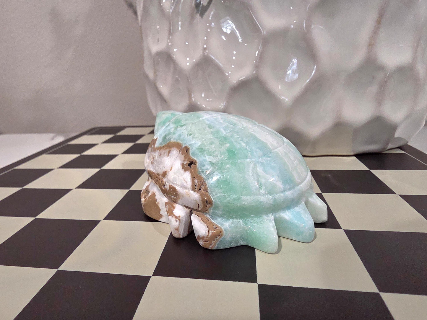 Amazonite Turtle Carving | Crystal Turtle Figurine | Healing Stone Animal | Calming Energy Decor | Ocean Inspired Crystal