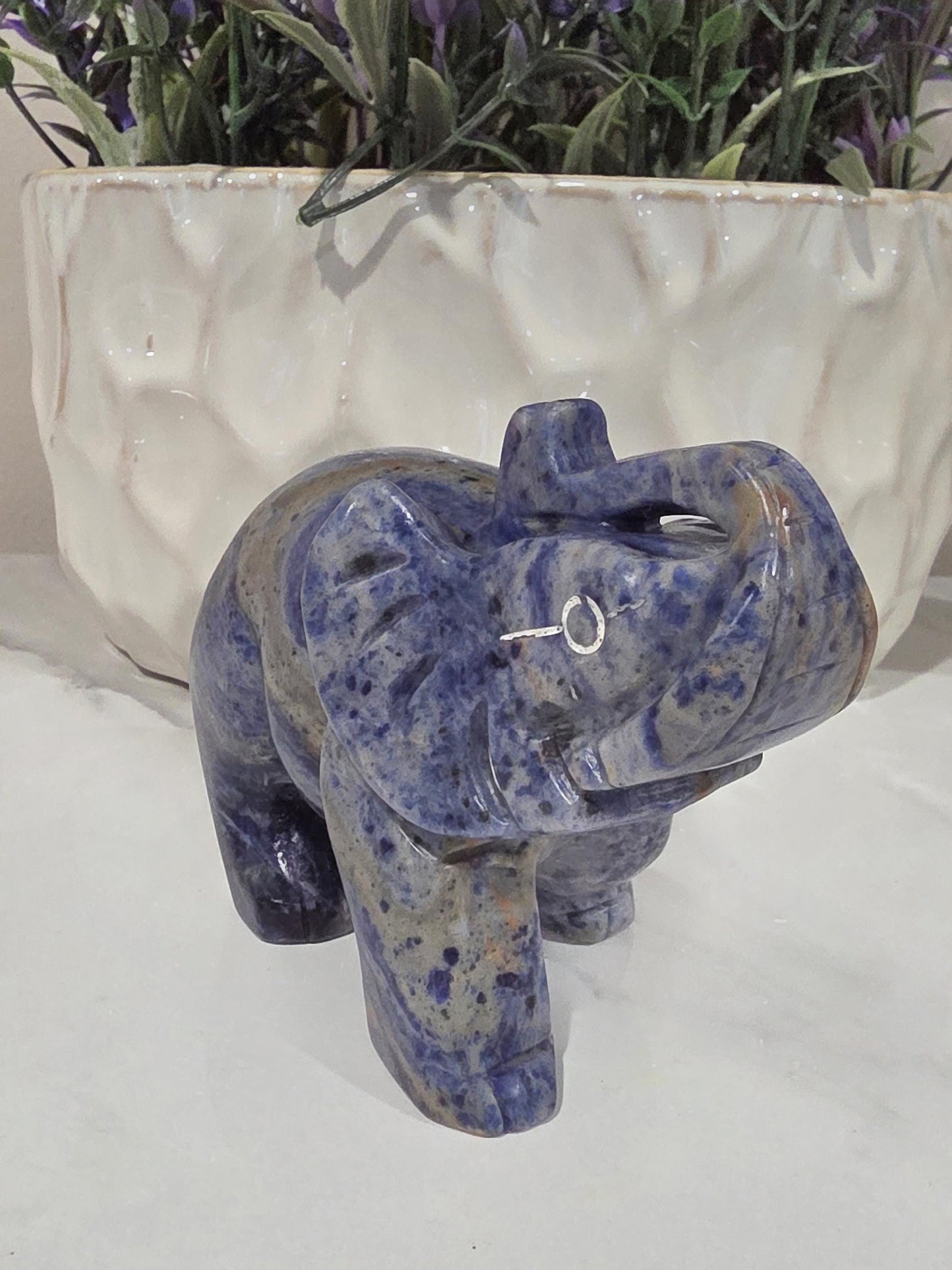Blue Sodalite Elephant Carving | Hand Carved Crystal Statue, Wisdom Stone Decor