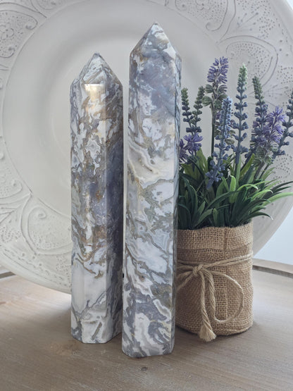 Matching Lace Agate Tower Pair | Large Collector Crystal Points