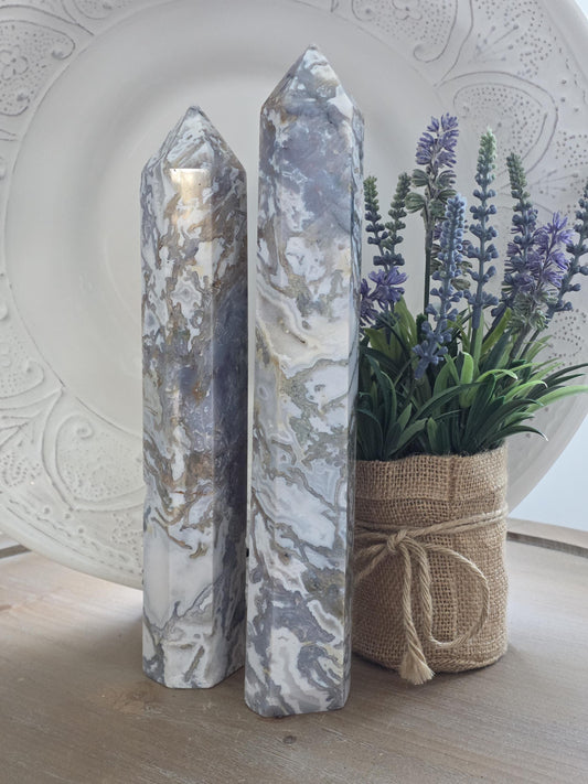 Matching Lace Agate Tower Pair | Large Collector Crystal Points