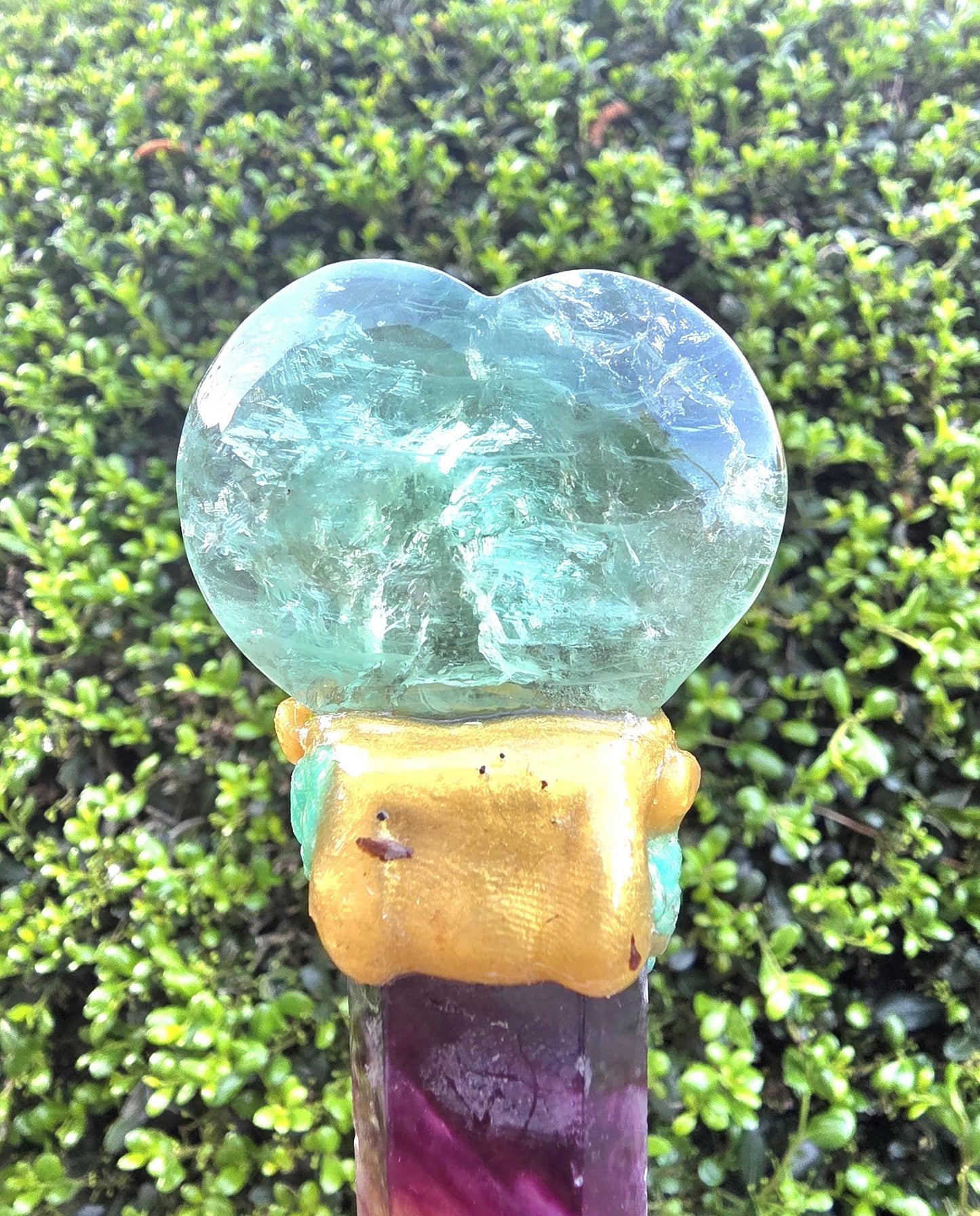Polished Fluorite Crystal Wand – Decorative Top, Amethyst Point, Spiritual Tool
