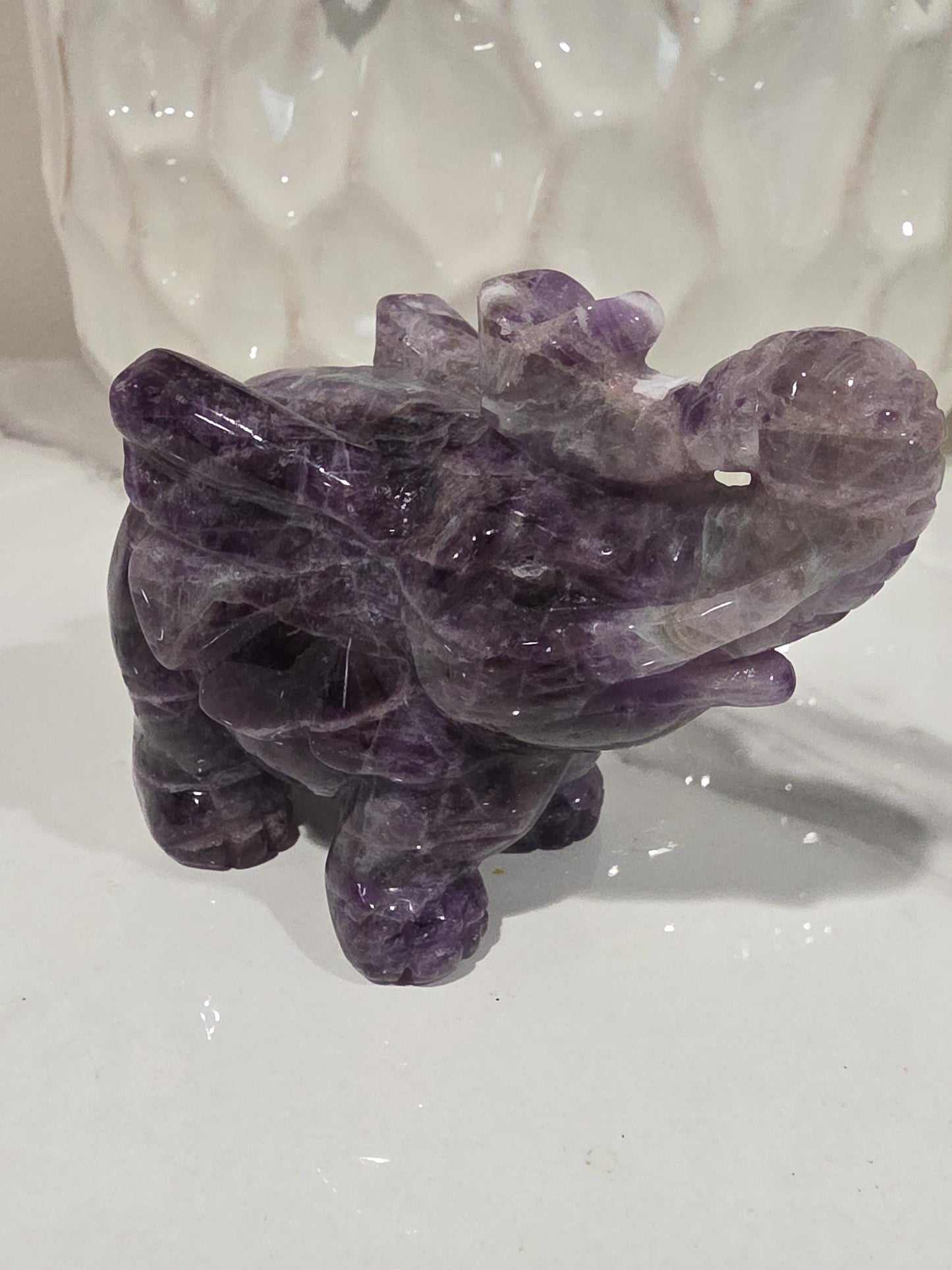 Hand Carved Amethyst Elephant Figurine, Polished Crystal Stone, Spiritual Good Luck Decor