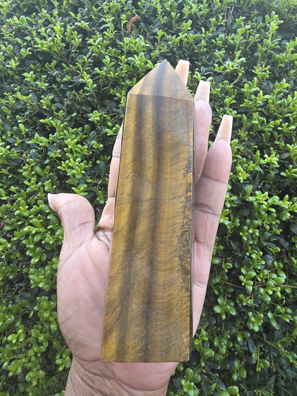Tiger's Eye Single Terminated Crystal Wand | Polished Golden Brown Chatoyancy Stone