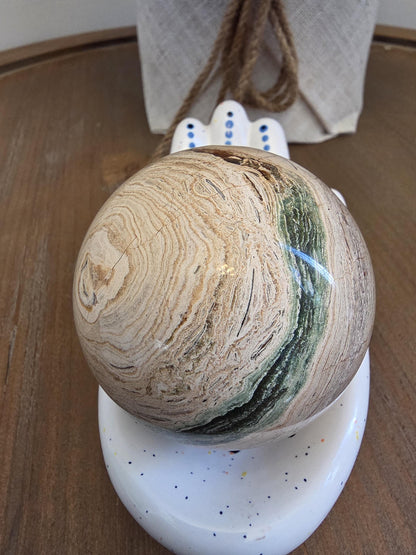 Ocean Jasper Sphere | Polished Green Banding Crystal Decor, Grounding Stone (2 Inch)