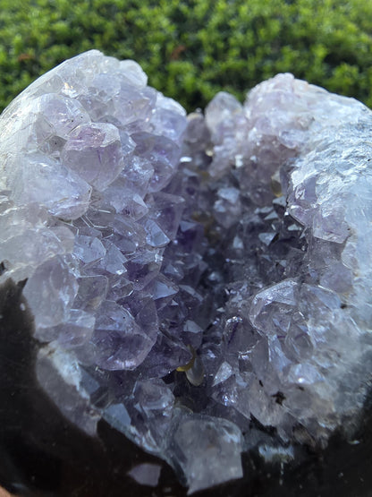 Natural Amethyst Geode Sphere | Polished Exterior Druzy Crystal Ball, Statement Decor