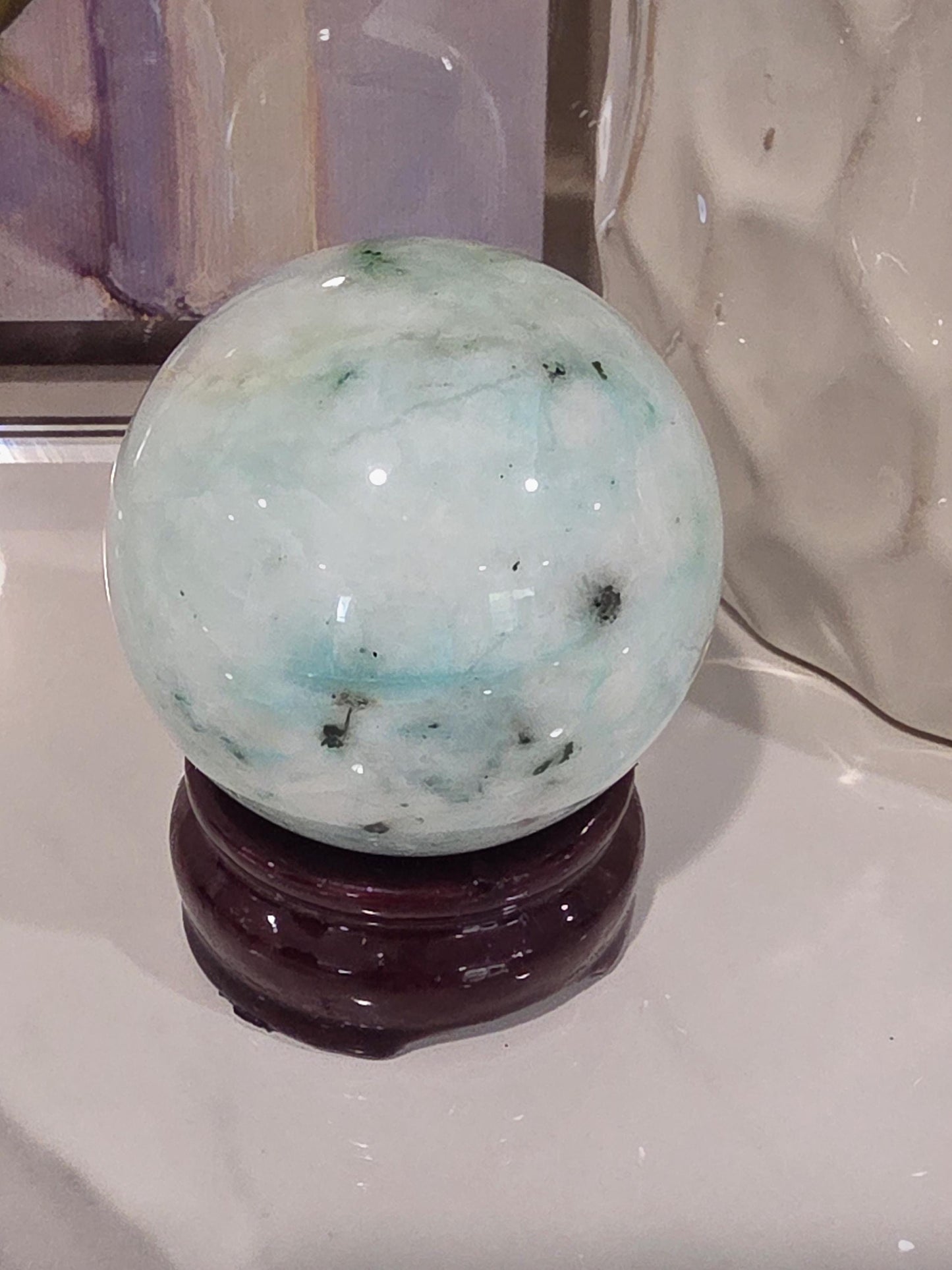 Caribbean Calcite Sphere | Polished Ocean Blue Crystal Ball, Statement Decor