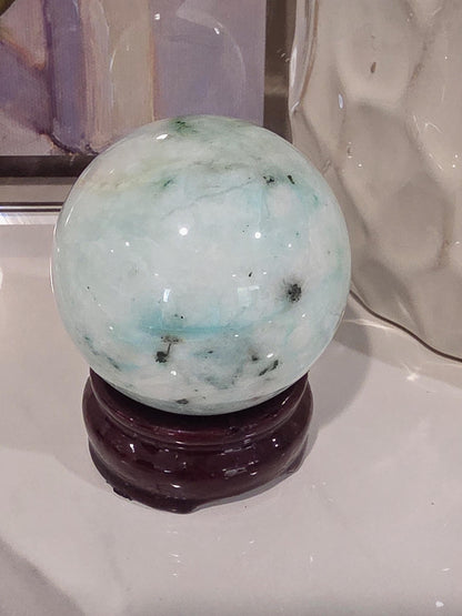 Caribbean Calcite Sphere | Polished Ocean Blue Crystal Ball, Statement Decor
