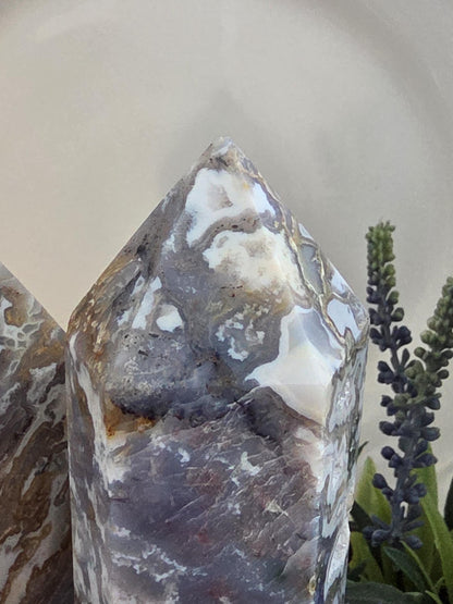Matching Lace Agate Tower Pair | Large Collector Crystal Points