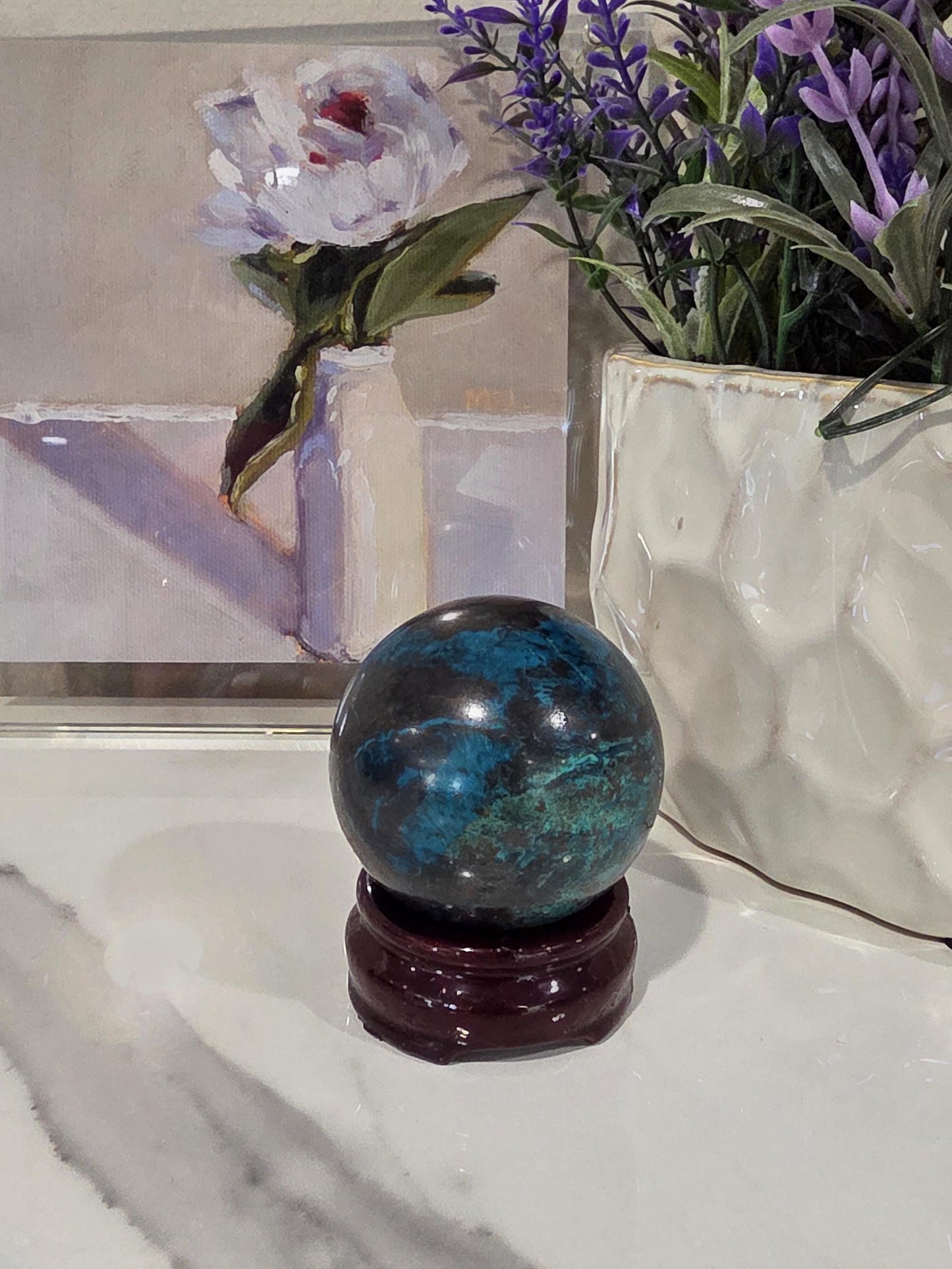 Chrysocolla Sphere | Deep Blue Matrix Statement Stone | Luxury Home Decor