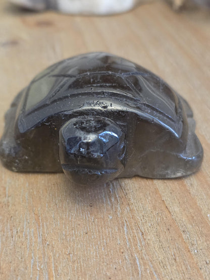 Hand Carved Smoky Quartz Turtle Figurine | Natural Crystal Animal Decor