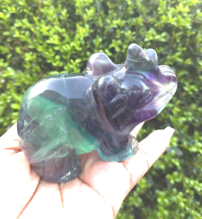 Rainbow Fluorite Elephant Carving | Purple Green Crystal Stone, Wisdom Decor