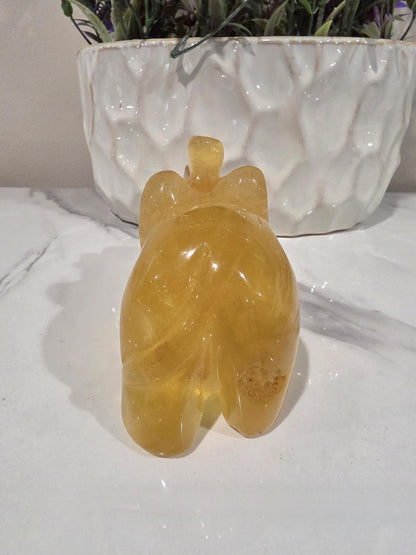 Golden Fluorite Elephant Carving | Hand Carved Crystal Elephant |
