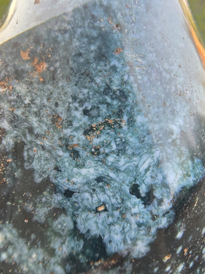 Ocean Jasper Flame | Green Orbicular Jasper Freeform | Polished Crystal Display Piece