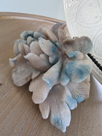 Hand Carved Quartz Flower Sculpture | Botanical Crystal Art | Collector Mineral Specimen