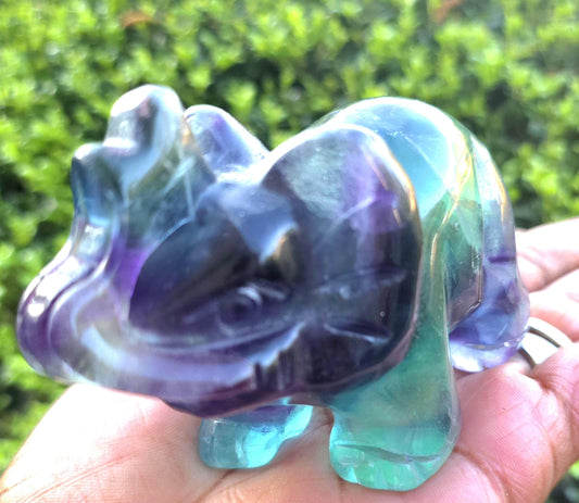 Rainbow Fluorite Elephant Carving | Purple Green Crystal Stone, Wisdom Decor