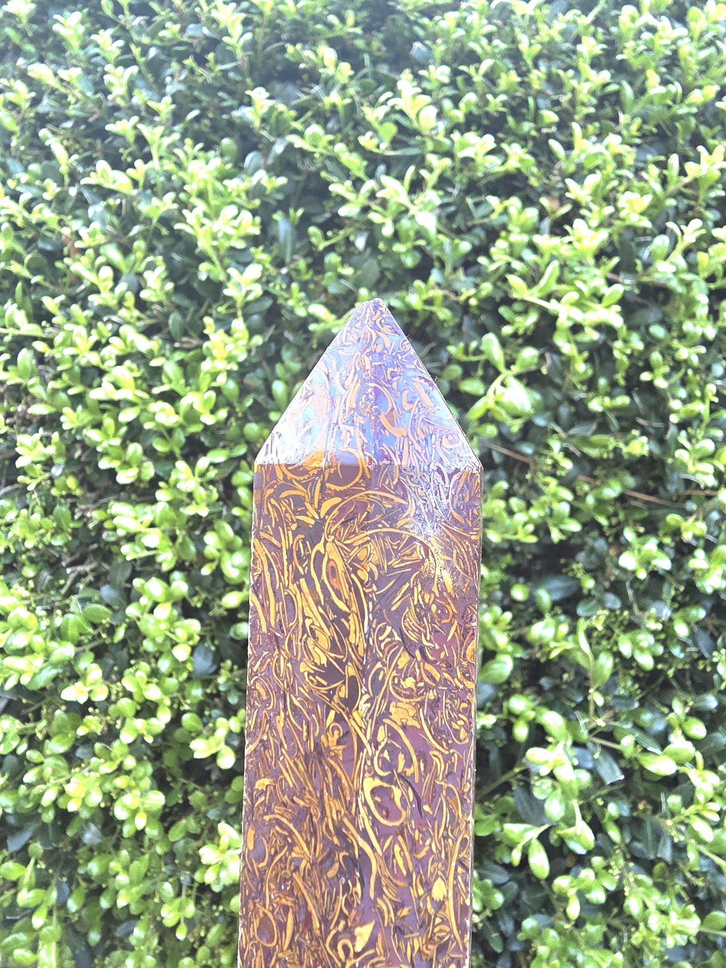 Calligraphy Jasper Tower, Script Mariyam Crystal Obelisk, Unique Pattern Home Decor