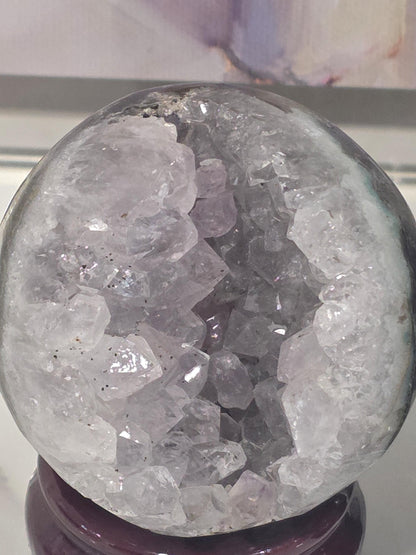 Amethyst Geode Sphere Pair w/ Stands | Druzy Crystal Set